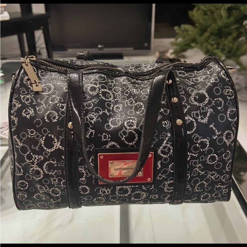 Roccobarocco Leather black,silver and white redHandbag made in Milan